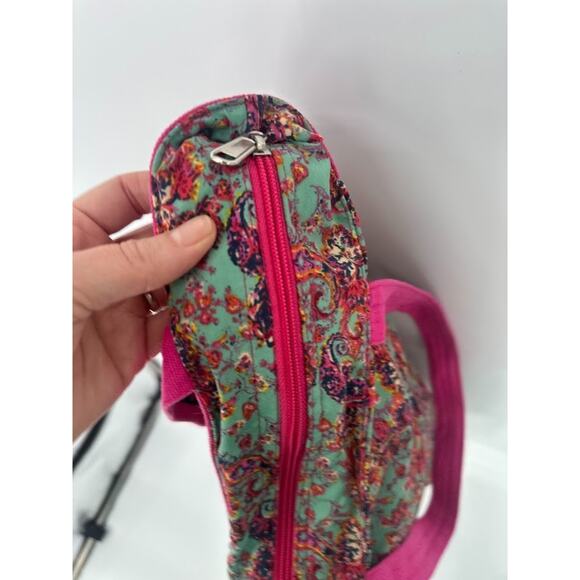 America & Beyond Floral Boho Shoulder Zip Tote Bag Purse Green Pink - Picture 7 of 10